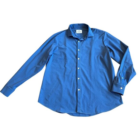 Mizzen + Main Blue White Polka Dot Shirt Long Sleeve Stretch Standard Fit Large - Picture 1 of 13